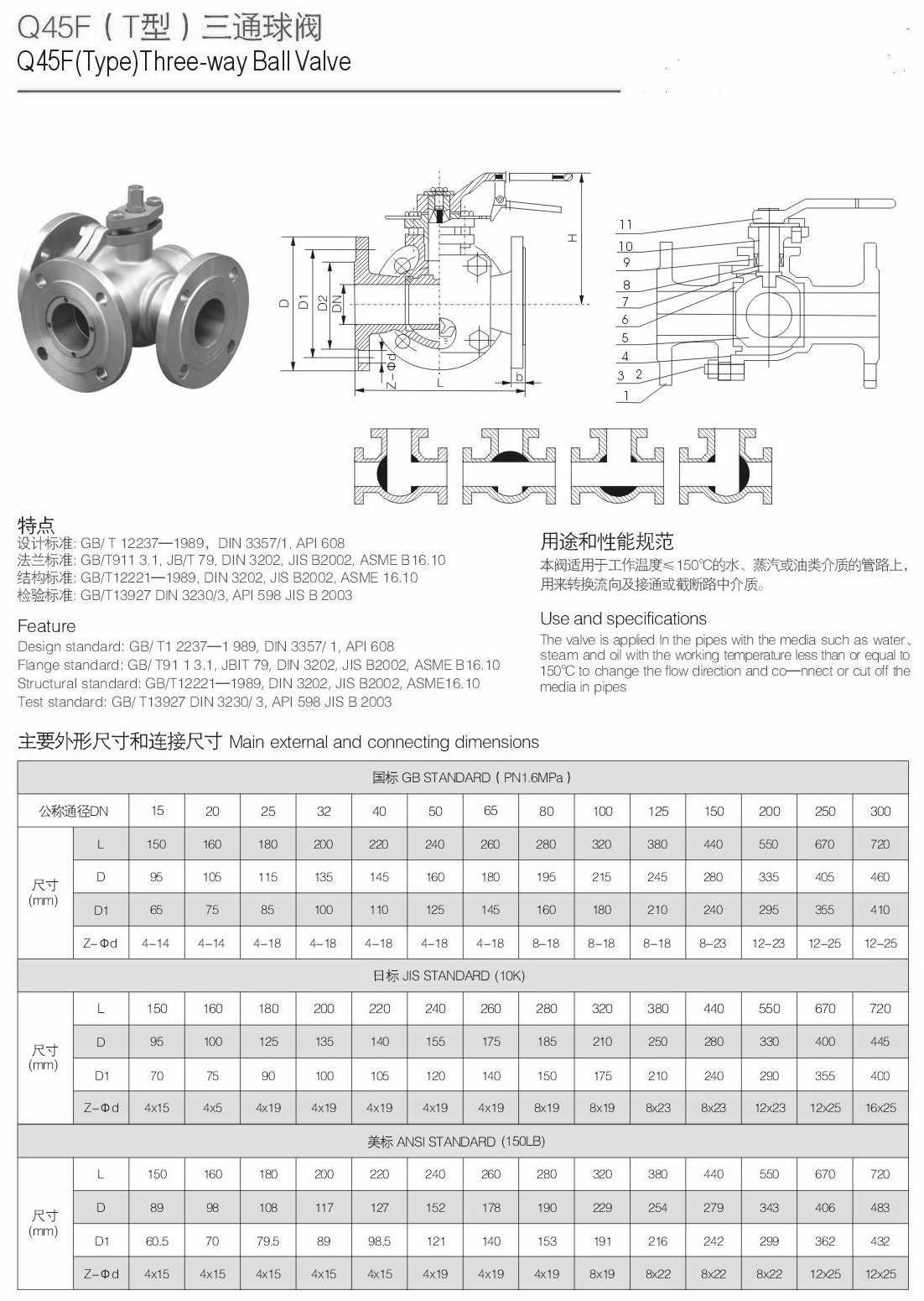 三通球閥結(jié)構(gòu)圖與尺寸表