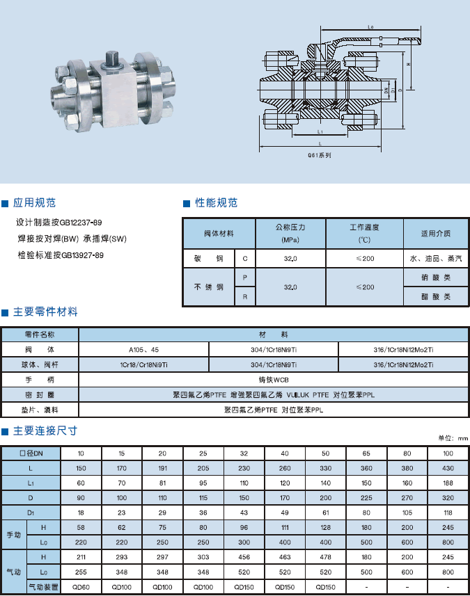 焊接球閥,高壓焊接式球閥結(jié)構(gòu)圖與尺寸表